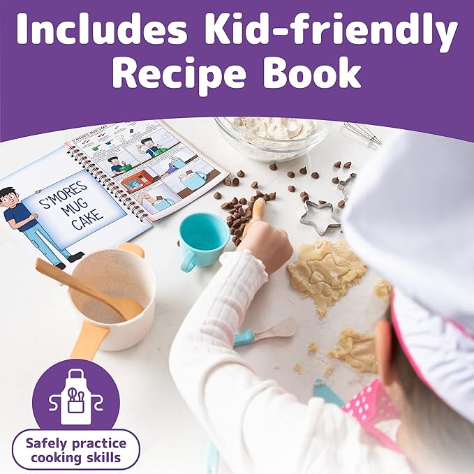 Kids Cooking and Baking Chef Set for Little Girls, Complete Cooking Sets, Toddler Dress Up and Pretend Play Dress Up Clothes for Girls, Kids Kitchen Toys 3-5 Years Old with Kids Aprons