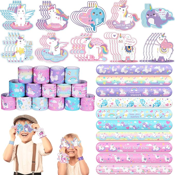 40Pack Valentines Day Greeting Cards and Bracelets for Kids Unicorn Valentines Day Gifts with Wristband Unicorn Cards for Valentines Day Party Decorations Supplies School Classroom Exchange Gift Set
