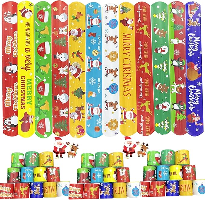 36 PCS Slap Bracelets Christmas Party Favors,Bulk Snap Bracelet Party Favors Supplies for kids&teens Gifts Teacher Classroom School Favors Prizes Christmas Gift