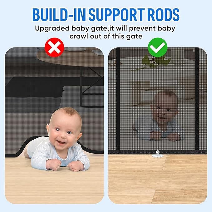 34X100” Extra Wide Safety Retractable Baby Gate, Extra Wide Safety Kids or Pets Gate, 34” Tall, Extends to 100” Extra Wide, Built-in Reinforce Strip Mesh Safety Dog Gate for Stairs (34”X100”, Black)