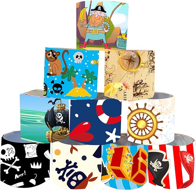 48 Pcs Slap Bracelets for Kids Pirate Party Favors Toys Slap Bracelets Bulk Snap Bracelet for Boys Birthday Party Supplies Classroom Prizes Exchanging Gifts Christmas Easter Halloween Holiday Gifts