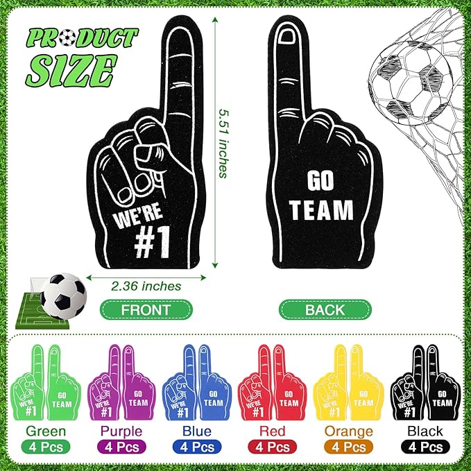 Aoriher 120 Pcs Soccer Sports Party Favors Set Serve 24, Soccer Goodie Bulk Foam Finger Mini Stress Ball Slap Bracelet Charm Bracelet Stamp for Girl Boy Kids Soccer Theme Party Supplies