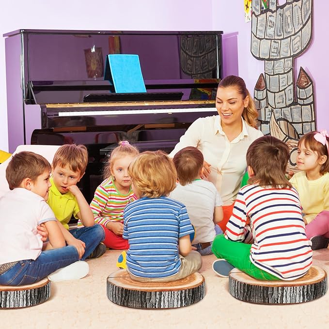 Coume 3 Pcs Wood Slice Pillow Round Floor Cushion 3D Digital Throw Pillow Decorative Tree Ring Soft Circle Seating for Kids Chair Home Couch Sofa Bedroom Decor(Emulation)