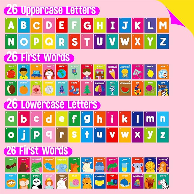Alphabet Flash Cards, 52 Double Sided Cards Uppercase & Lowercase Letter Cards, Letters and Sight Words Learning Cards for Preschool and Toddlers Learning (2 Reclosable Rings Attached)