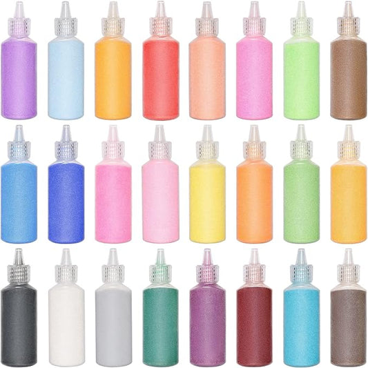 24 Pcs Art Sand, Assorted Colors Craft Sand Kit 1.25oz Bottles Sand Arts and Crafts Kit DIY Sand Painting Vase Glass Sand Scenic Sand Wedding Sand for Decorations Party Favors
