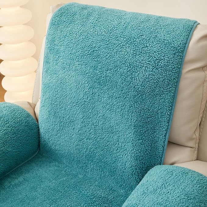 vctops Sherpa Fleece Recliner Chair Cover Super Soft Warm Plush Sofa Slipcover Furniture Protector Non Slip Washable Reclining Chair Cover for Kids, Pets (Lake Blue,30"x91")