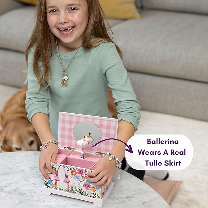 ABI + OLIE Ballerina Kids Jewelry Box for Girls - Little Girls Jewelry Box - Musical Jewelry Box for Girls 4-6 and 6-12- Music Boxes for Girls - Perfect Dance Recital & Birthday Gifts