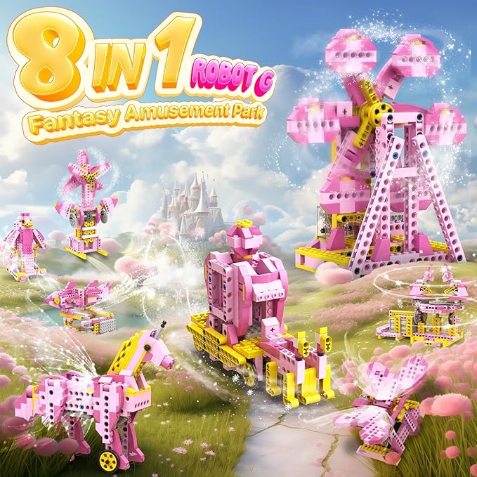 298PCS STEM Toys for Girls, 8-in-1 Electric Motor Robotic Science Kits, STEM Kits for Kids Age 8-10, Educational Craft Building Toys, Birthday Gifts for Boys Girls 6 7 8 9 10 11 12 Year Old