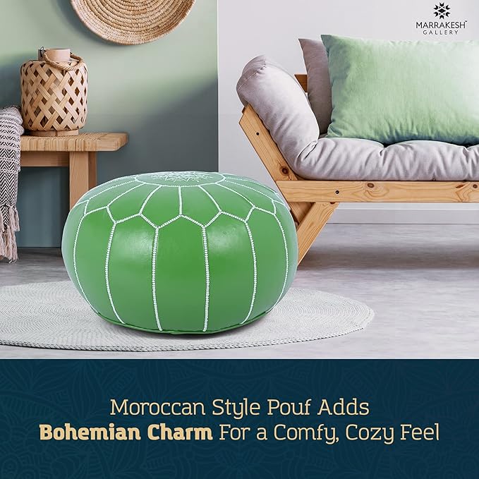 Marrakesh Gallery Genuine Leather Round Pouf Unstuffed - Moroccan Ottoman Footstool, Footrest Cover - Boho Decor - Bohemian Living Room, Bedroom, Kids Room, Gift & Wedding