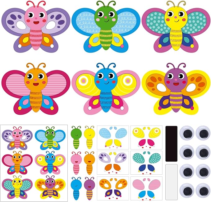 24 Set Butterfly Crafts for Kids Butterfly Paper Magnet Craft Kit with Eyes Make Your Own Spring Summer Crafts for Festival Gifts Rewards Arts Projects Butterfly Party Favors School Games