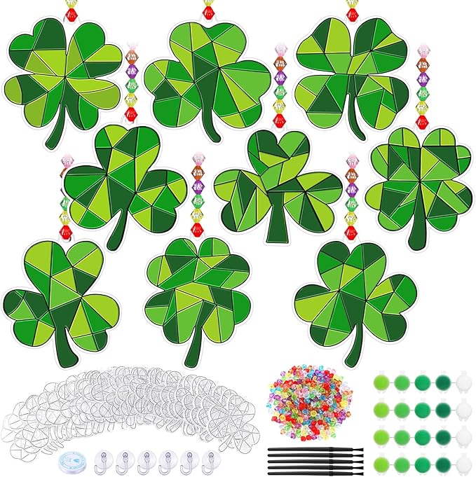 36 Sets St. Patrick's Day Shamrock Suncatchers Ornaments Decorations DIY Window Paint Suncatchers Craft Kits Lucky Shamrock Sun Catcher Gifts for Home Party Supplies Arts and Crafts Project