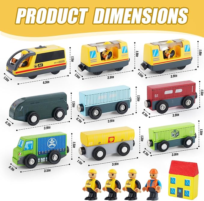 Electric Train Set Toys Wooden Magnetic Cars - Locomotive Auto Forward/Backward/Park, Gift for 3 4 5 6 Year Old Toddlers Kids Boys Truck Trains Toy, Compatible with Common Wooden Train Tracks