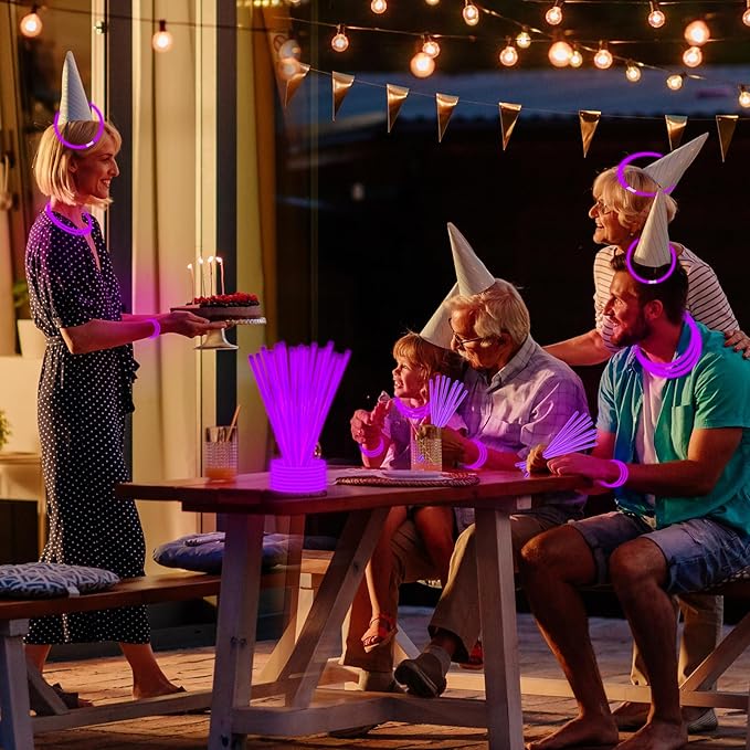 75 Glow Sticks Bracelets and Necklaces, 8'' Glowsticks Bulk Pack Bright Glow in the Dark Party Supplies for Kids (Purple)