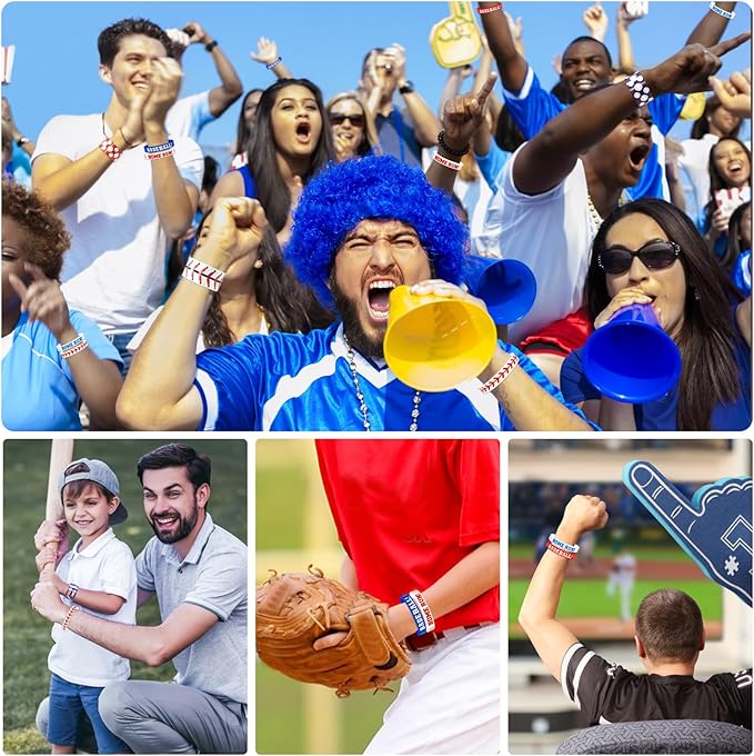 40 Pieces Baseball Party Favors, Baseball Silicone Wristbands Baseball Sports Bracelets for Baseball Game Day Teens Birthday Baseball Theme Party Baseball Team Awards Presents