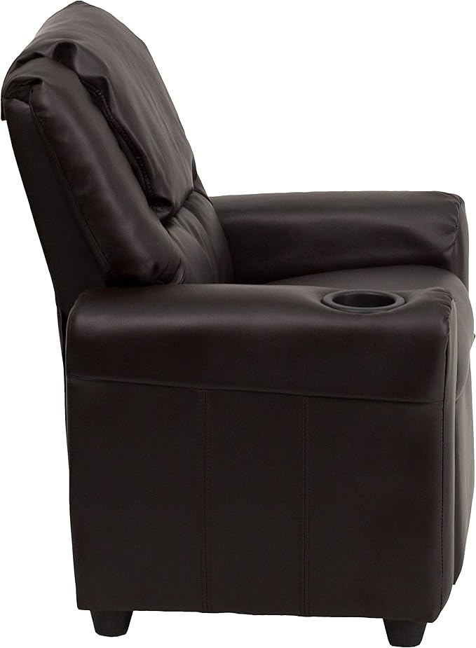 Flash Furniture Vana LeatherSoft Kids Recliner with Cup Holder, Headrest, and Safety Recline, Contemporary Reclining Chair for Kids, Supports up to 90 lbs., Brown