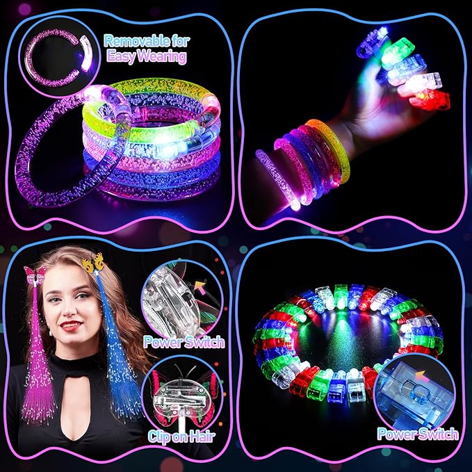 180PCS Glow in the Dark Party Supplies, 18PCS Light Up Wand, 18PCS LED Glasses, 30PCS Finger Lights and 100PCS Glow Sticks Necklaces Bracelets, Light Up Party Favors for Kids Adults, Wedding, Birthday
