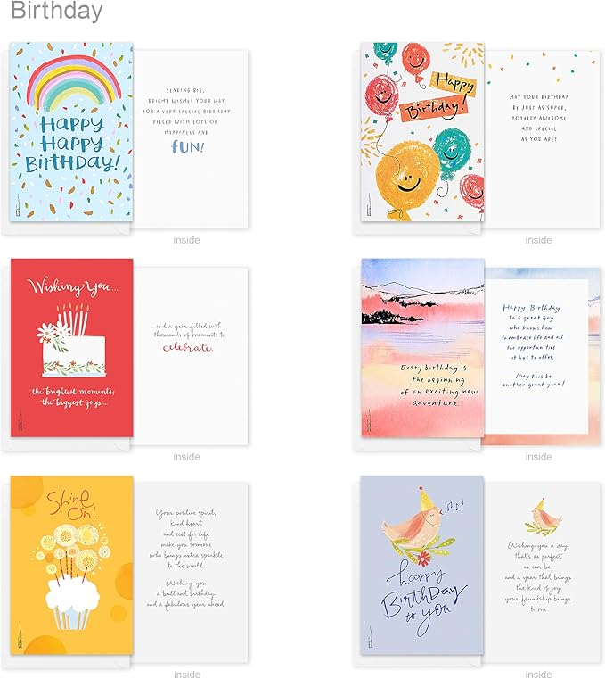 American Greetings 30-Count Birthday Card Assortment Box with Envelopes, Seals, and Storage Box (Kathy Davis Designs, Party Hats)