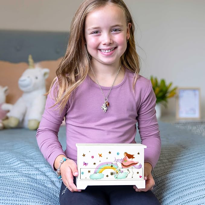 ABI + OLIE Kids Jewelry Box for Girls, Little Girls Jewelry Box, Musical Jewelry Box for Girls 8-12 - Music Boxes for Girls - Princess Castle Unicorn Theme