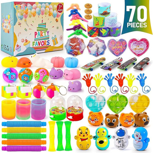 70 Pcs Party Favors for Kids 3-5 4-8 8-12 Treasure Chest Carnival Prizes Box Toys for Classroom, Pinata Filler Goodie Bag Stuffers for Birthday Party, Bulk Small Fidget Toys Pack for Boys Girls