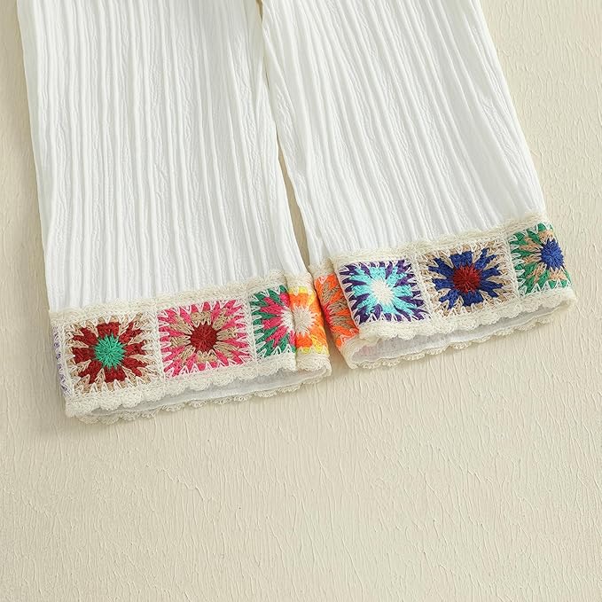 6M-5T Little Girl Clothes Boho Outfit Straps Hearts Shirts Cami Tank Tops Wide Leg Pants Baby Girl Summer Clothes