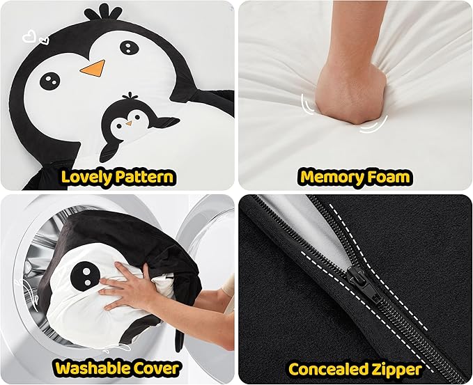 Bean Bag Chairs Bean Bag Floor Cushion Sleeping Mat Bean Bag Chair Adults Beanbag Lounger with Cute Penguin Design for Living Room Bedroom or Playroom (Large,Black)