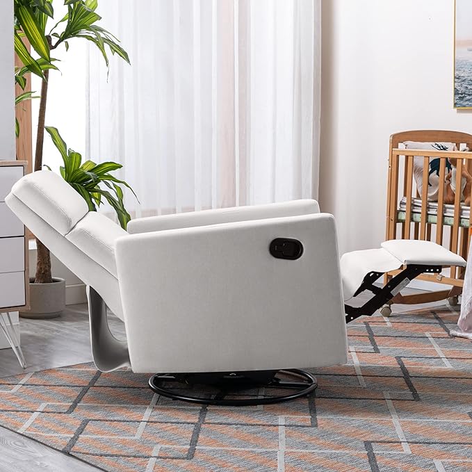 Modern Mid Century Upholstered Recliner Chair with Thick Seat Cushion and Backrest Wood Accent Armchair for Living Room, Bedroom, Home Office Beige