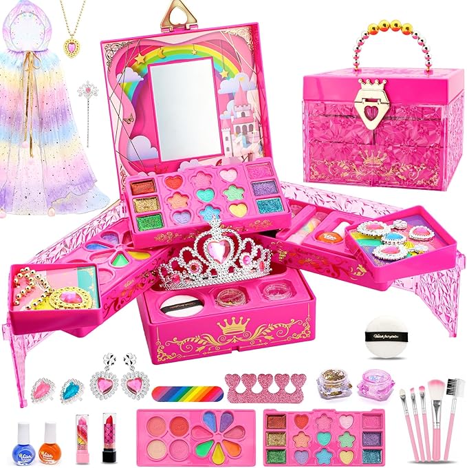 Kids Makeup Kit Girl Toys for Gifts - Gift Makeup for Kids & Washable Makeup Girls Princess Birthday Gift,Kids Play Make Up Set Makeup Vanities for Girls Toys Age 4 5 6 7 8 9
