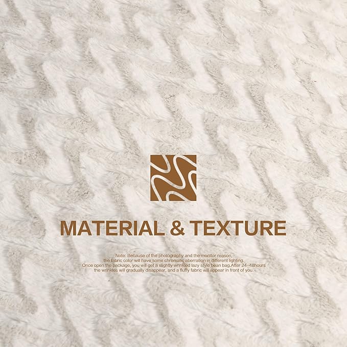 5ft Bean Bag Chairs for Adults Large Beanbag Chair with Chevron Plush Fur Cover Big Bean Bag Chair for Living Room Bedroom Dorm Office - White (50” x 50” x 24”)