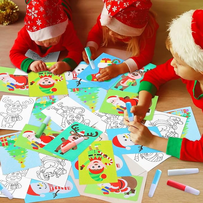 30 Sets Christmas Sand Art Kits for Kids DIY Christmas Craft Sand Painting Colored Sand Art Painting Cards Set for Children DIY Arts Activities Xmas Gift Christmas Theme Party Supplies