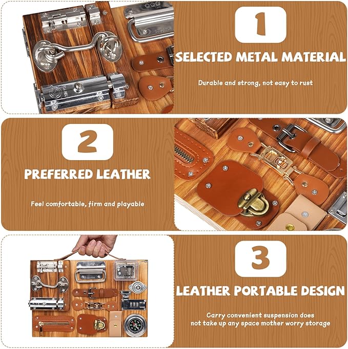 Montessori Busy Board for Toddlers Wooden Sensory Montessori Toys,Travel Toy Fidget Board Learning Activity Board for Fine Motor Skills Boys & Girls, Educational Learning Toy with Locks,Latches