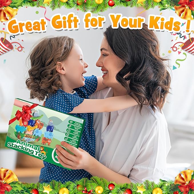 Animals Montessori Toddler Toys 2 3 4 5 6 7 Year Old Boys Girls Wooden Animal Blocks Stacking Toy Kids Easter Birthday Gifts for Boy Girl Age 3-7 Educational Toys Fine Motor Balance Game