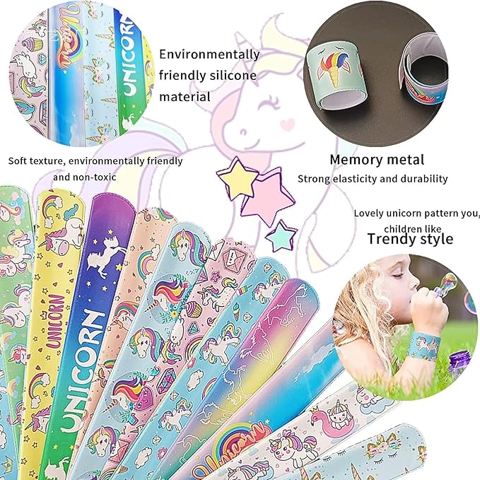36 PCS Unicorn Slap Bracelets Kids Party Favors,Bulk Snap Bracelet Party Favors Supplies for kids&teens Gifts Teacher Classroom School Favors Prizes Exchanging Gift