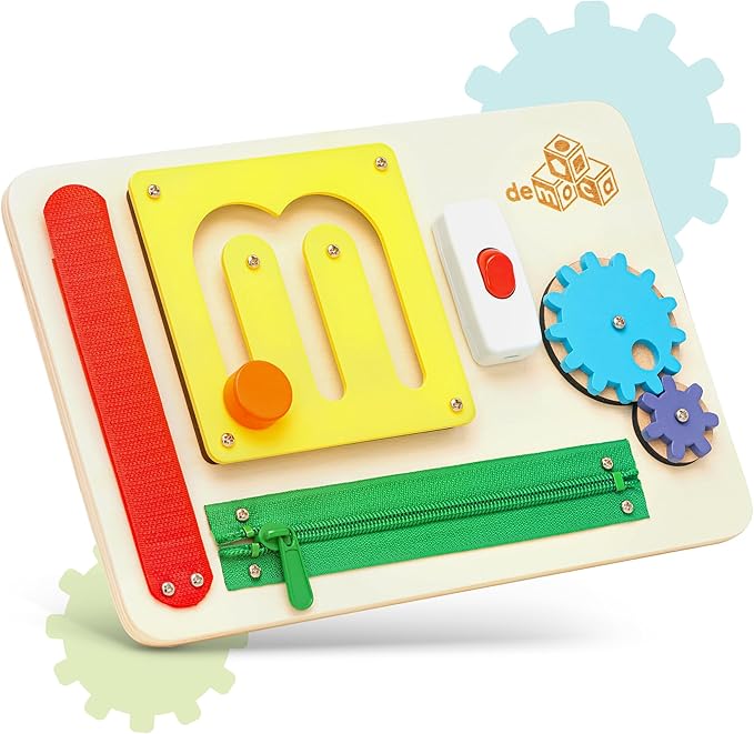 deMoca Montessori Busy Board for 1 Year Old, Sensory Airplane Toys for Toddlers 1-3, Plane Travel Toy with Educational Activities for 1 2 3 Year Old, Gift for Boys and Girls, Packaging May Vary