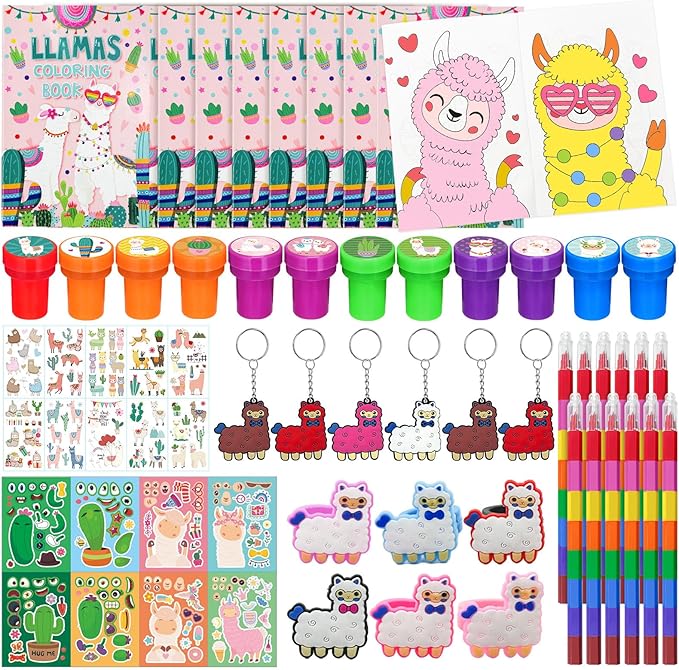 72 Pcs Llama Birthday Party Favors Kits ,Llama Coloring Book Alpaca Pinata Filler Cactus Goodie Bags Summer Mexican Party Supplies Llama Craft DIY Kit Face Stickers Tattoo for Fiesta Animal Party