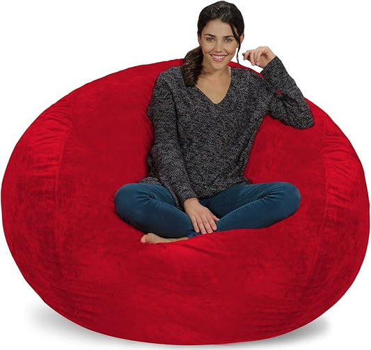 Chill Sack Bean Bag Chair: Giant 5' Memory Foam Furniture Bean Bag - Big Sofa with Soft Micro Fiber Cover - Red Furry