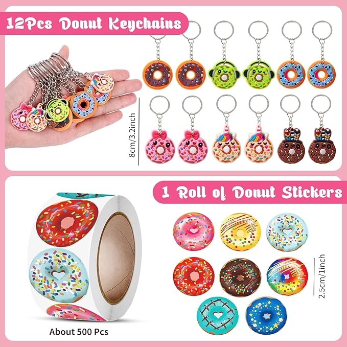 61 Donut Party Favors Two Sweet Birthday Party Supplies Mini Notebook Ink Pen Stamp Silicone Bracelet Keychain Sticker Toy Gift Goodie Bag Stuffer Kid Girl Candyland Party Favors