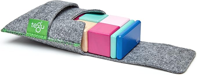 8 Piece Tegu Pocket Pouch Magnetic Wooden Block Set, Blossom