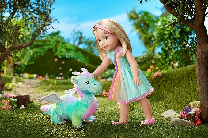 American Girl WellieWishers 14.5-inch Camille Doll Playset with Crisella The Dragon, Doll Dress and Accessories, and Storybook, for Ages 4+
