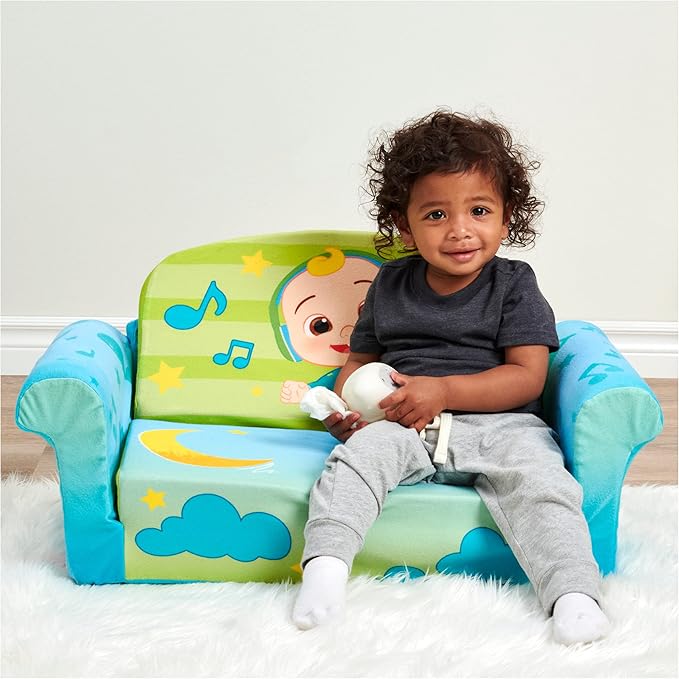 MARSHMALLOW Furniture, Cocomelon 3-in-1 Slumber Sofa Baby Lounger, Convertible Kids Couch, Sofa Bed & Foam Toddler Nap Mat with Attached Blanket