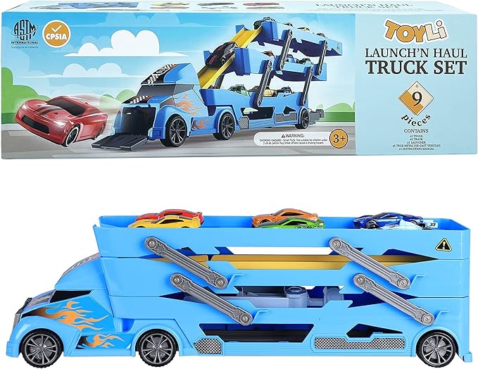 7 in 1 Toy Car Hauler - Semi Truck Toy Cars for Kids Ages 4-8 Boys Toddler Cars to Drive