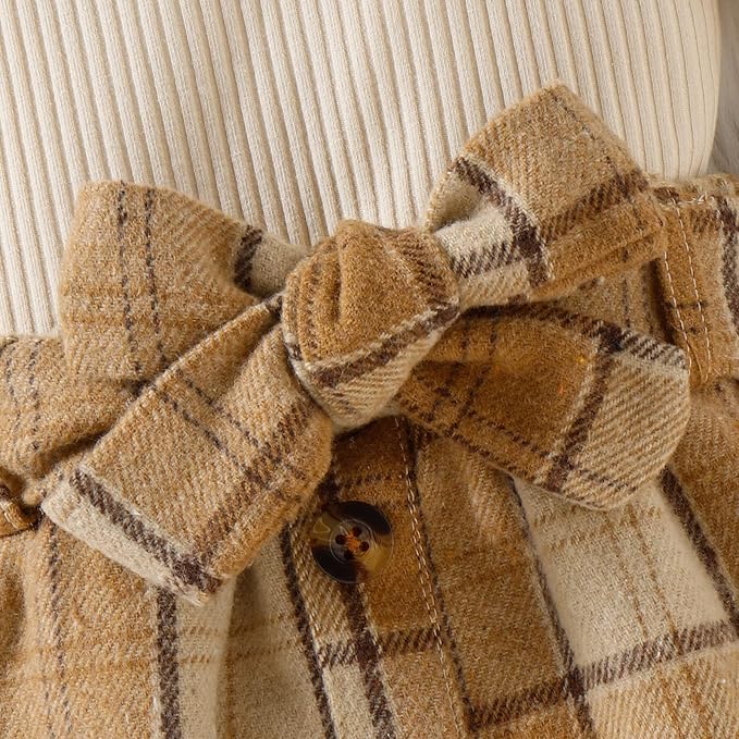 Fernvia Toddler Baby Girl Fall Winter Skirt Set Turtleneck Ribbed Long Sleeve T-Shirt Top & Plaid Skirts Dress 2Pcs Outfits