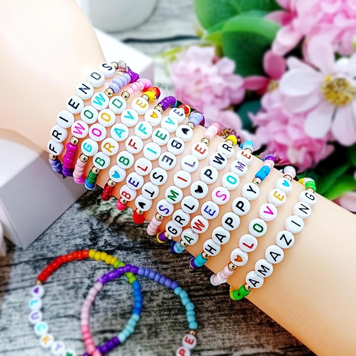60 Pcs Colorful Friendship Bracelet Set for Girls Stretchy Bracelets for Kids and Women Beaded Friendship Bracelets for Teen Girls Party Favors