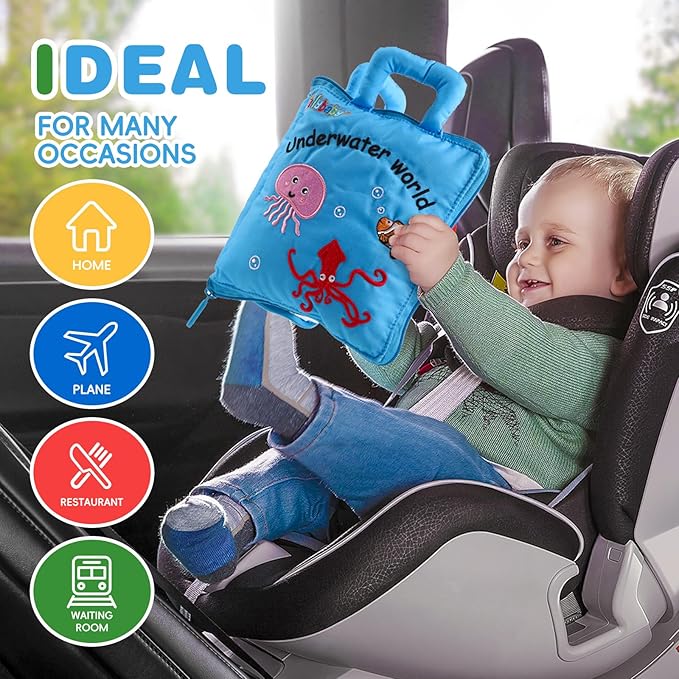 Jollybaby Quiet Book for Toddlers - Montessori Basic Skills Activity Toys - Preschool Learning Soft Travel Toy & Sensory Educational Busy Book for 1-3 Year Old Boys & Girls + Zipper Bag(Wathet)