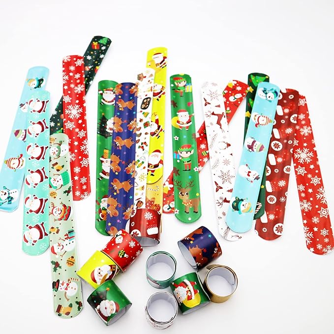 45Pcs Christmas Slap Bracelets for Kids Christmas Slap Bracelets Bulk for Boys and Girls holiday Slap Bracelet Party Supplies Favors Classroom Prizes Exchanging Gifts