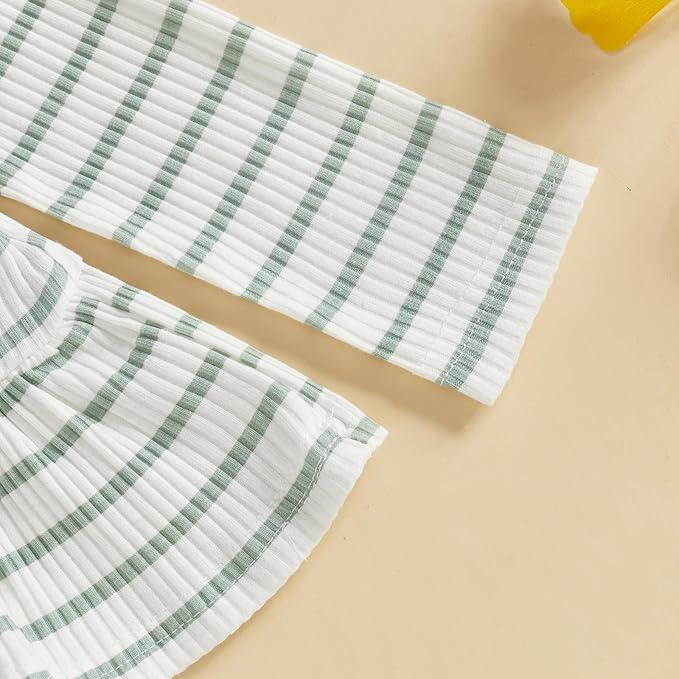 Mubineo Toddler Baby Girl Clothes Cute Ribbed Outfits Knit Long Sleeve Shirt Tops Bell Bottom Pant Fall Winter Outfit