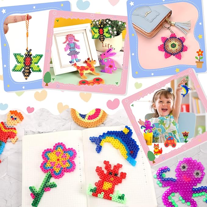 20 Pieces 5mm Fuse Beads Pegboards Clear Animal Shape Plastic Pegboards Craft Tray with 20 Pieces Colorful Cards for Kids DIY Craft Beads