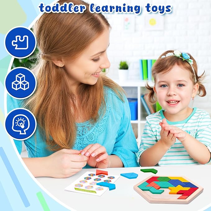 3 otters Wooden Puzzles, Educational Brain Teaser Game,Sorting Board with Guide Book,Educational Toys Shape Pattern Block for Boys and Girls