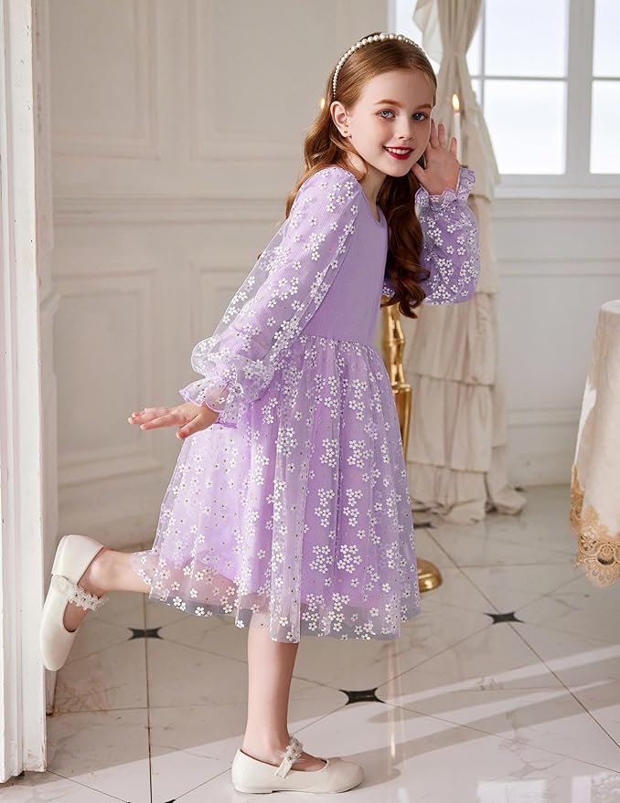 Arshiner Toddler Christmas Dress Girls Sequin Tulle Puff Long Sleeves Tutu Dress Princess Birthday Party Clothes 1-6T