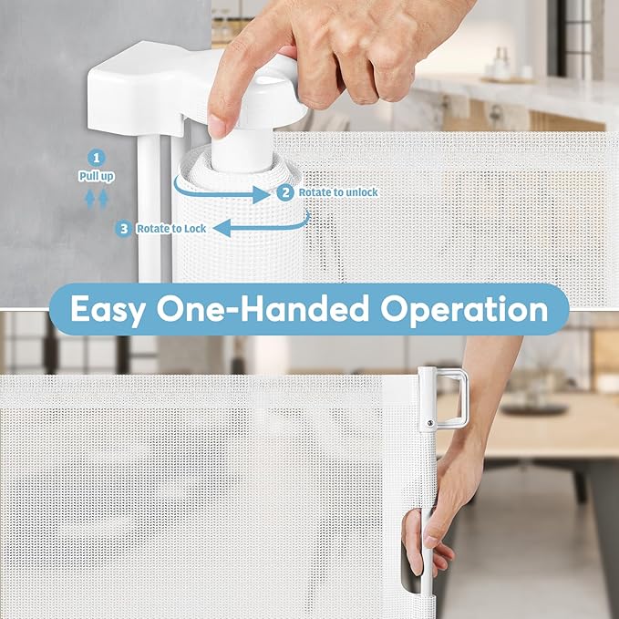 75 Inch Extra Wide Baby Gate for Wide Openings Indoor Outdoor Retractable Baby Gates Extra Wide Retractable Dog Gate Long Baby Gate Dog Gates for The House Extra Wide Child Gates for Doorways, White