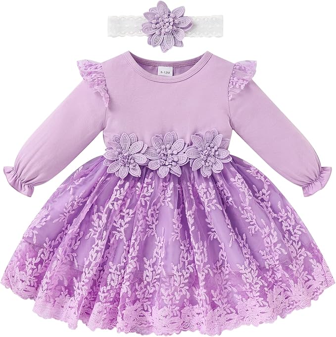 Baby Girl Dress Ruffle Sleeve Toddler Girl Dresses Infant Girls Long Sleeve Fall Winter Clothes Flower Tulle Dress